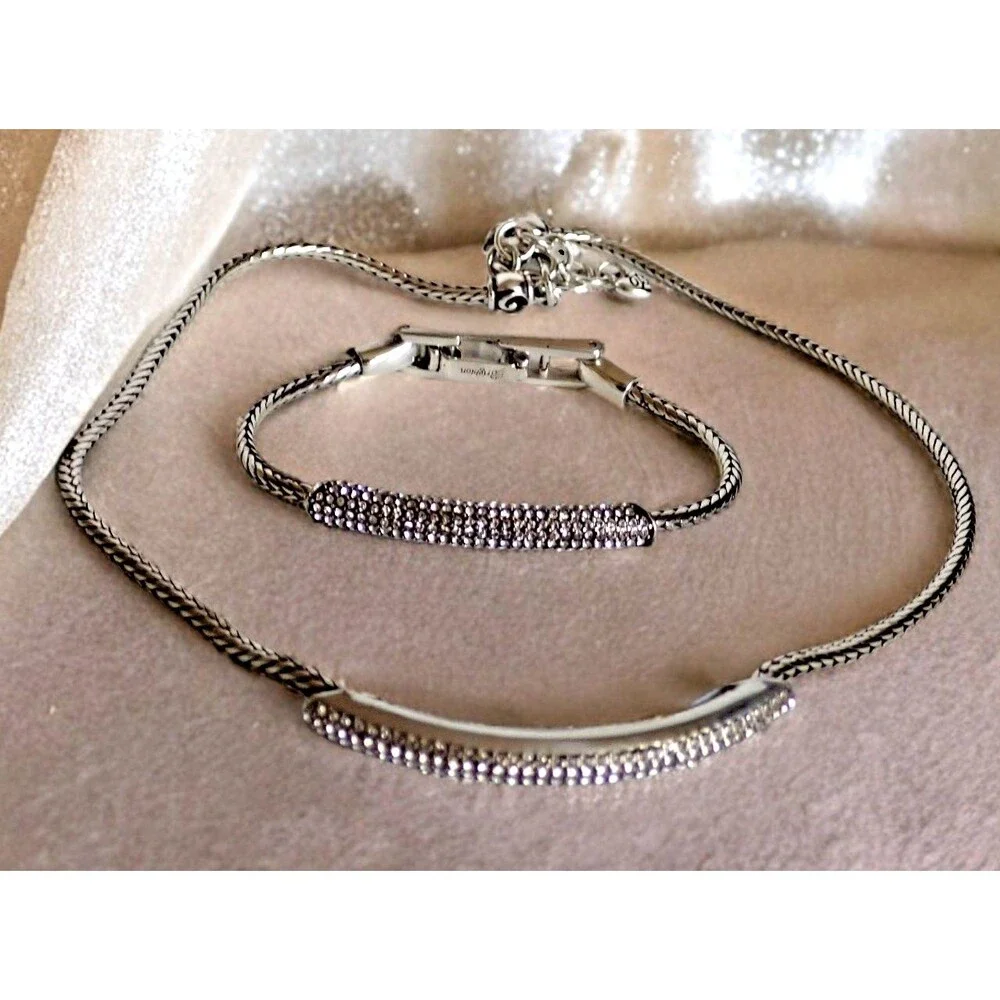 Brighton Meridian Blaze Collar Necklace & Bracelet Set Silver Tone Chain Crystal